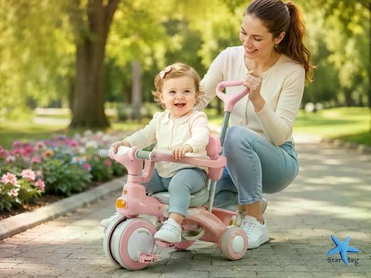 Дитячий триколісний велосипед Baby Carriage 588 рожевий з батьківською ручкою &bull; Велосипед-коляска Baby Carriage 588 для малюків з кошиком