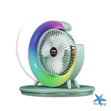 Вентилятор настольный аккумуляторный с RGB подсветкой, вращением 180&deg; и USB зарядкой