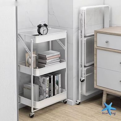 Металева етажерка на коліщатках Sliding shelf 2011 &bull; Пересувна складна стійка з трьома полицями для аксесуарів