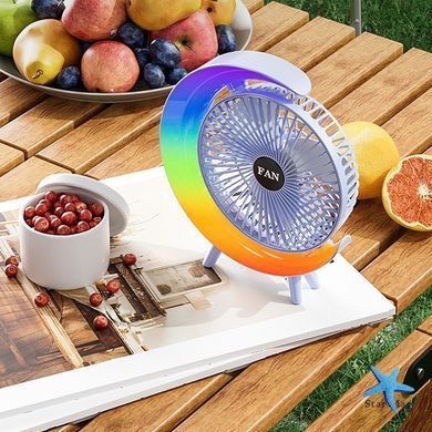 Вентилятор настольный аккумуляторный с RGB подсветкой, вращением 180&deg; и USB зарядкой
