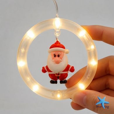 Гирлянда-штора Xmas 110L WW с кольцами и фигурками 3&times;0,7 м &bull; Светодиодная праздничная штора с 10 пластиковыми кольцами, теплым белым светом для окна, стены и витрины