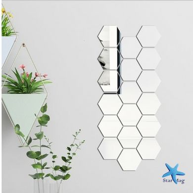 Зеркальные наклейки Соты 4,6 см · Настенные акриловые элементы для декора интерьера, 10 шт. в комплекте