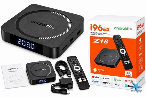 Smart TV приставка I96Z18 4/32 ГБ &bull; ТВ-приставка I96Z18 Android 12 с Wi-Fi 2.4/5 ГГц, 4 ГБ RAM и 32 ГБ ROM