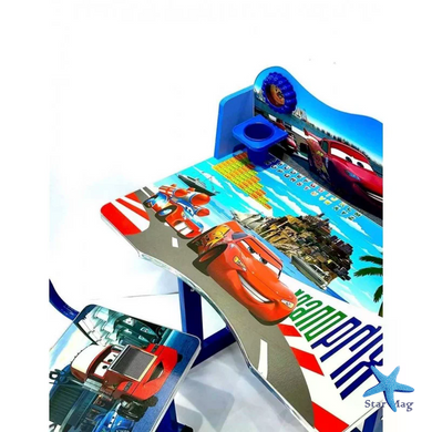 Набір дитячих меблів Disney Cars біло-блакитний &bull; Регульована дитяча парта Disney Cars зі стільцем, полицею та підставкою для ніг