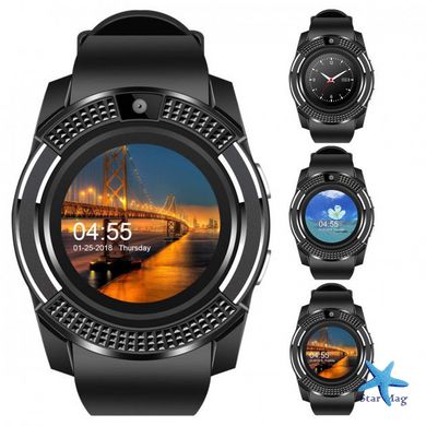 Умные смарт-часы Smart Watch V8 Сенсорные с Bluetooth microSD шагомер камера Black Original CG10 PR3