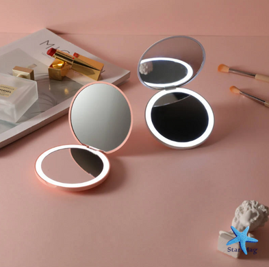 Карманное круглое зеркало для макияжа с LED подсветкой Pocket Mirror USB