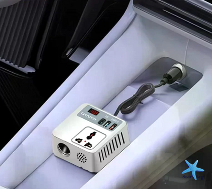Автомобильный инвертор Car Power 150W 12V&ndash;220V &bull; Преобразователь напряжения от прикуривателя 12V в 220V с 2 USB, Type-C PD и дисплеем