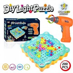 Конструктор – мозаика Tu Le Hui "Diy Light Puzzle" винтовой с шуруповертом и LED подсветкой 200 деталей