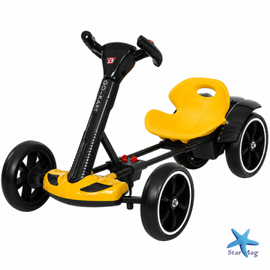 Дитячий електромобіль GO KART F1 жовтий з пультом і Bluetooth 390 Вт &bull; Дитячий електрокарт GO KART F1 на акумуляторі з EVA-колесами, музикою та пультом керування жовтий