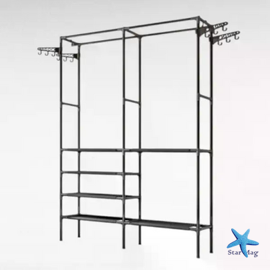 Телескопічна подвійна вішалка-стійка для одягу Double Pole NF6602-4/YL8106-2 &bull; Підлогова складна стійка для одягу та взуття 108х45х173 см