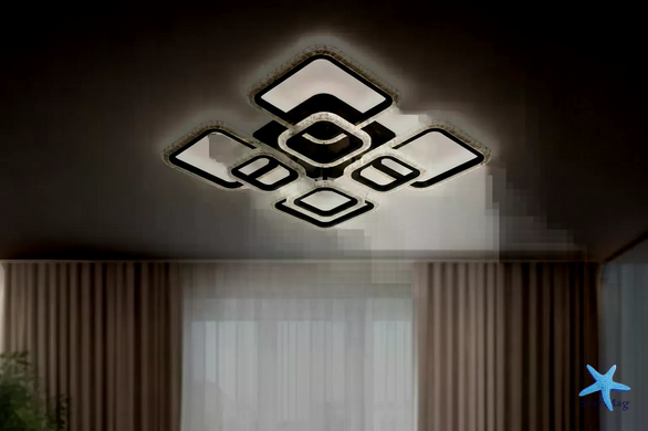 Черная потолочная светодиодная люстра X-593 с пультом &bull; LED-люстра квадраты для спальни, гостиной, кухни и современного интерьера