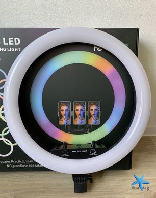 Светодиодная кольцевая лампа для селфи 45 см / Светодиодная лампа RGB с пультом + сумка (MJ18)