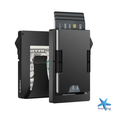 Компактний гаманець-картхолдер 26X-56 з RFID-захистом чорний &bull; Гаманець для карток 26X-56 з відділенням для купюр, візитниця та тримач банківських карток
