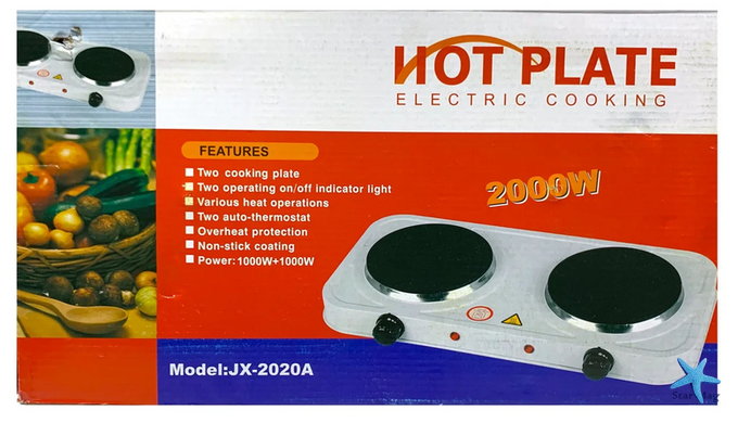 Двухконфорочная дисковая электроплита JX-2020A ∙ Настольная электрическая плитка, 2*1000 Вт