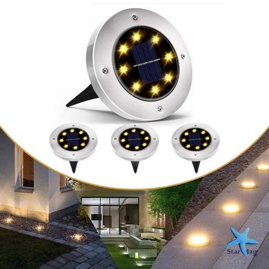 Комплект садових світильників на сонячній батареї Solar Disk Lights, 4 шт ∙ Вуличні ліхтарі з датчиком світла