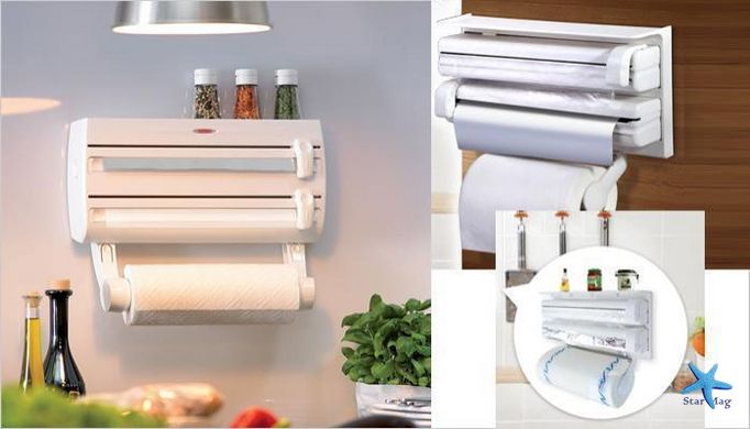 Кухонный подвесной диспенсер Kitchen Roll Triple Paper Dispenser Держатель для пленки, фольги и полотенец