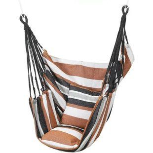 Подвесной гамак-кресло MA546brown 130&times;100 см коричневый в полоску &bull; Гамак для дома, сада, балкона, террасы и дачи с 2 подушками