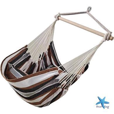 Подвесной гамак-кресло MA546brown 130&times;100 см коричневый в полоску &bull; Гамак для дома, сада, балкона, террасы и дачи с 2 подушками