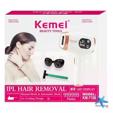 Фотоэпилятор Kemei KM-7106 белый &bull; Домашний IPL-эпилятор для удаления волос на лице, ногах, руках, теле, подмышках и зоне бикини