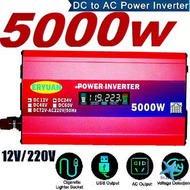 Преобразователь напряжения 5000W 12V/24V в 220V с LCD-дисплеем и поддержкой солнечной панели &bull; Инвертор для дома, авто, дачи и резервного питания