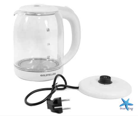 Электрический чайник Goldteller MG-06 стеклянный электрочайник с подсветкой воды, 1.8 л ∙ Белый / черный
