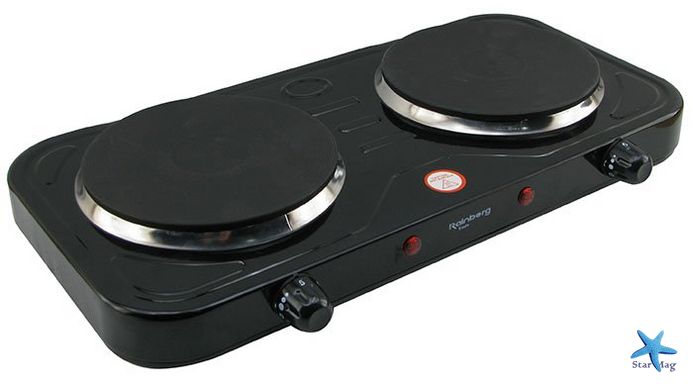 Електрична дискова плита Rainberg Rb-999 електроплита на дві конфорки, 2400 Вт
