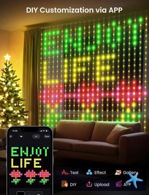 Гірлянда Smart-штора SFK-07 святкова LED-гірлянда для дому ∙ Світлодіодна штора з додатком SFK-07 20 ниток по 20 LED
