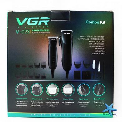 Профессиональный набор для стрижки 2 в 1 Машинка для стрижки волос с насадками + Триммер для коррекции VGR V-023