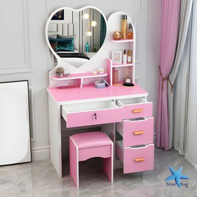 Стіл для макіяжу STL-MD 85 з LED-дзеркалом та пуфом ∙ Туалетний столик STL-MD 85 з 4 ящиками та полицями