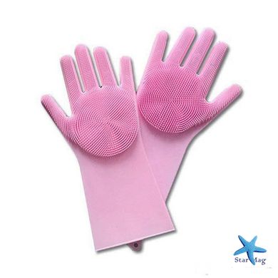 Силиконовые многофункциональные перчатки для мытья и чистки Magic Silicone Glov Розовый PR3
