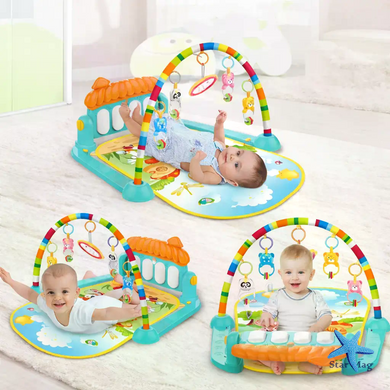 Детский развивающий игровой коврик Piano Fitness Rack X-646 с музыкальным пианино и подвесными игрушками &bull; Коврик для новорожденных 3в1 для развития моторики, координации и сенсорики