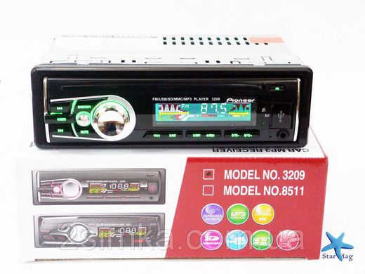 Автомагнитола Pioneer 3209 Usb+RGB подсветка+Fm+Aux+ пульт (4x50W) PR4