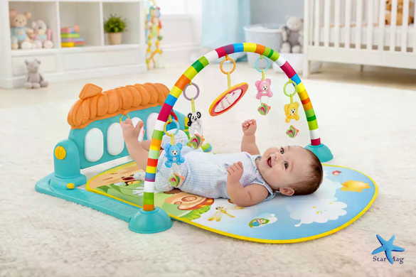 Детский развивающий игровой коврик Piano Fitness Rack X-646 с музыкальным пианино и подвесными игрушками &bull; Коврик для новорожденных 3в1 для развития моторики, координации и сенсорики