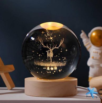 Декоративный Новогодний 3D ночник Хрустальный Шар 8 см &middot; Настольная лампа - светильник с 3D эффектом с новогодней тематикой