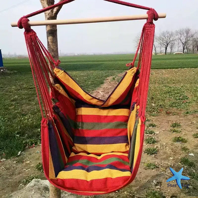 Підвісне крісло-гамак різнокольорове з 2 подушками &bull; Міцне крісло для відпочинку, сну, дачі, саду, кемпінгу та відкритого повітря