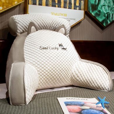 Подушка-спинка PILLOW-07 для дивана бело-серая &bull; Мягкая ортопедическая подушка PILLOW-07 для чтения и поддержки спины 60&times;40 см бело-серая
