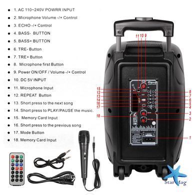 Колонка бездротова з підсвіткою та мікрофоном 6,5" ∙ Bluetooth-колонка з функцією караоке 6,5"