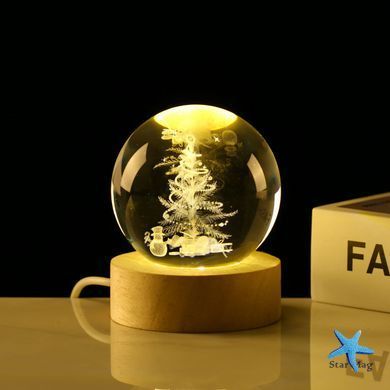 Декоративный Новогодний 3D ночник Хрустальный Шар 8 см &middot; Настольная лампа - светильник с 3D эффектом с новогодней тематикой