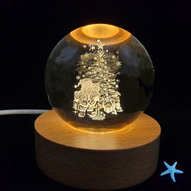 Декоративный Новогодний 3D ночник Хрустальный Шар 8 см &middot; Настольная лампа - светильник с 3D эффектом с новогодней тематикой
