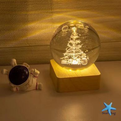Декоративный Новогодний 3D ночник Хрустальный Шар 8 см &middot; Настольная лампа - светильник с 3D эффектом с новогодней тематикой