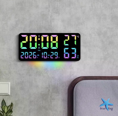 Електронний годинник GH9002 &bull; Настінний та настільний LED-годинник GH9002 з календарем, будильником, температурою, вологістю, пультом та USB 5V