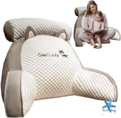 Подушка-спинка PILLOW-07 для дивана бело-серая &bull; Мягкая ортопедическая подушка PILLOW-07 для чтения и поддержки спины 60&times;40 см бело-серая