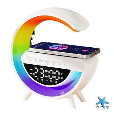 Смарт-лампа G-Smart G-11 RGB 4в1 &bull; Настільна лампа-нічник G-Smart G-11 з Bluetooth-колонкою, будильником і бездротовою зарядкою 15 Вт
