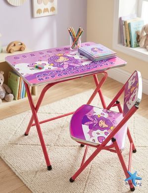 Столик складной и стульчик Bambi фиолетовый X-399 60&times;40 см &bull; Детский складной стол со стулом для рисования, игр и занятий дома &bull; Комплект детской мебели для ребенка