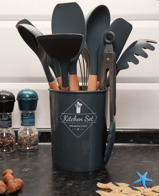 Набір кухонного приладдя Kitchen Set, 12 предметів ∙ Силіконові аксесуари для кухні з підставкою