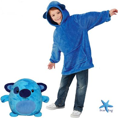 Детская игрушка-толстовка плед трансформер с капюшоном и рукавами 3 в 1 Huggle Pets Hoodie Зеленый Синий
