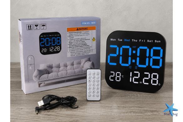 Цифровий LED-годинник 6650 з календарем &bull; Настінний та настільний годинник 6650 з будильником, термометром, пультом ДК та USB 5V