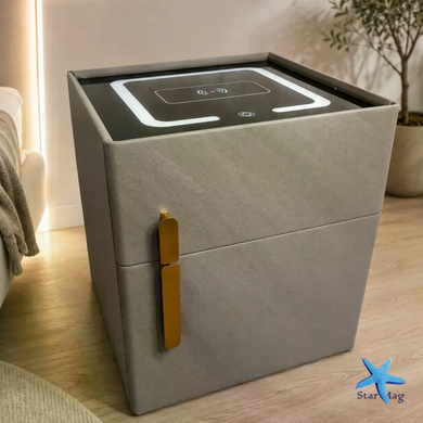 Приліжкова тумбочка VEN-1734-TUMB 42&times;42&times;50 см із сейфом і бездротовою зарядкою &bull; Тумба з електронним сейфом VEN-1734-TUMB, LED-підсвіткою та USB для спальні