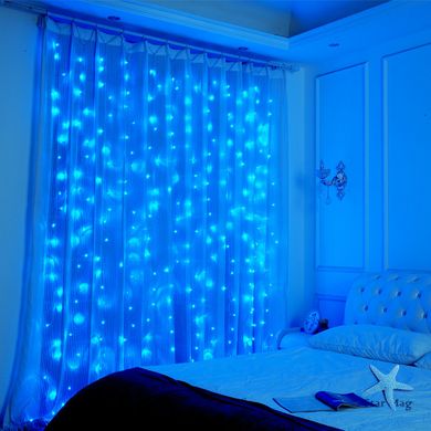Гирлянда штора на окно 212 LED 3х2м Синий цвет свечения, с коннектором