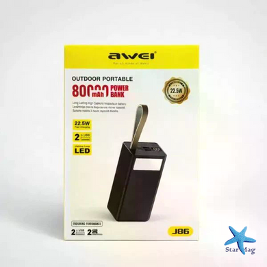 Power Bank Awei J86 80000mAh чорний &bull; Повербанк Awei J86 80000mAh 22.5W зі швидким заряджанням PD/QC, дисплеєм і ліхтариком